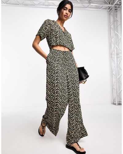 ASOS 2 In 1 Shirt Jumpsuit In Yellow Floral Print - White