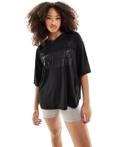 Bershka V-neck Oversized Soccer Shirt - Black