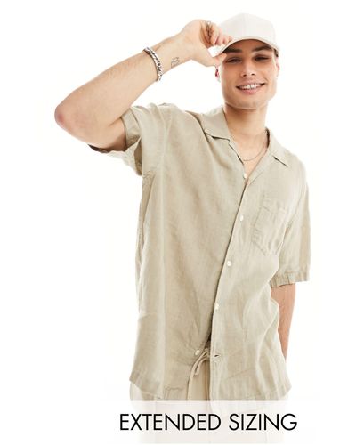 GANT Short Sleeve Garment Dyed Linen Revere Collar Shirt Relaxed Fit - Natural