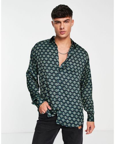 Jack & Jones Premium - Satijnen Overhemd Met Lange Mouwen En Mandala-print - Groen
