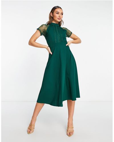 Liquorish Midi-jurk Met A-lijn En Kanten Detail - Groen
