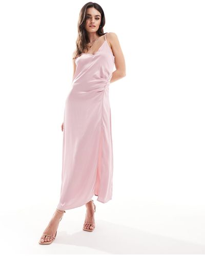 Vila Bridesmaid Satin Ruched Side Maxi Dress - Pink