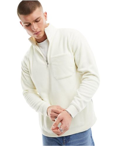 SELECTED – sweatshirt aus minifleece mit halbem reißverschluss - Weiß