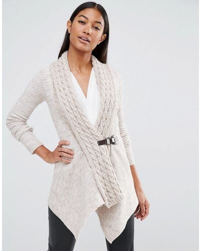 Lipsy Cable Knit Cardigan With Buckle Detail - Beige - Natural