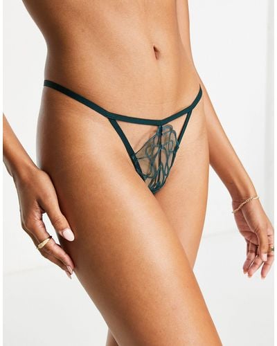Wolf & Whistle Exclusive Sheer Mesh Embroidered Thong - Natural
