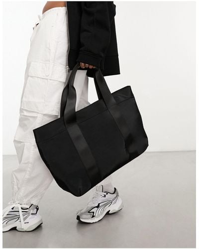 ASOS Nylon Tote Bag With Webbing Strap Detail - Black