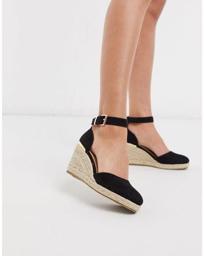 Truffle Collection Heeled Espadrille Wedges - Black