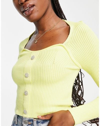 Urban Bliss Sweetheart Neckline Knit Top With Button Detail - Yellow