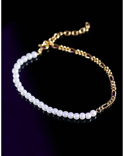 ASOS Bracelet mi-chaîne en argent massif mi-perles fantaisie en plaqué or 14 carats - Bleu
