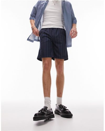 TOPMAN Striped Shorts With Drawstring-neutral - Blue