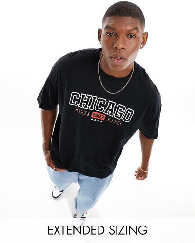 ASOS T-shirt oversize avec imprimé chicago sur le devant - Noir