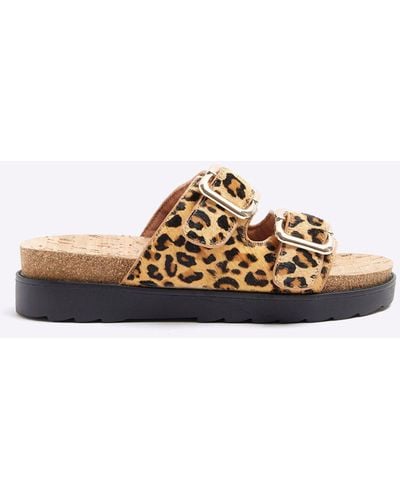 River Island Animal Print Double Buckle Sandals - Brown