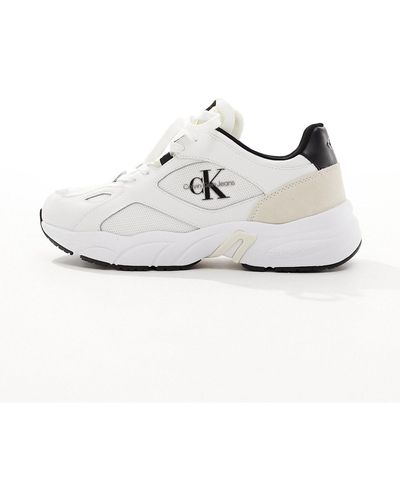 Calvin Klein Leather Retro Lace Up Trainers - White