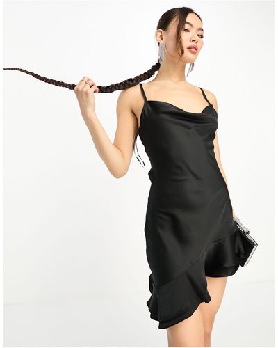 Naanaa Satin A-line Mini Dress - Black