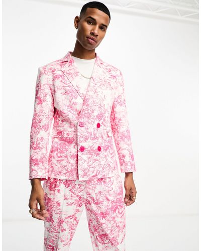 Labelrail X Stan & Tom Toile Print Fitted Double Breasted Suit Blazer Co-ord - Pink