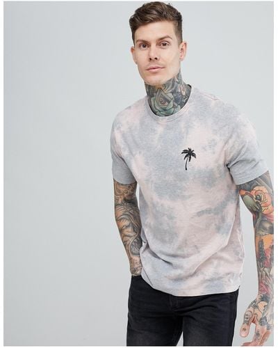 ASOS Relaxed T-shirt With Tie Dye And Palm Embroidery - Grey