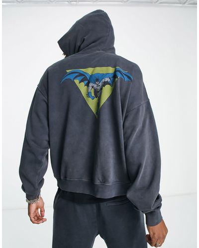 Guess X batman - capsule - felpa con cappuccio nera con stampa sul retro - Blu
