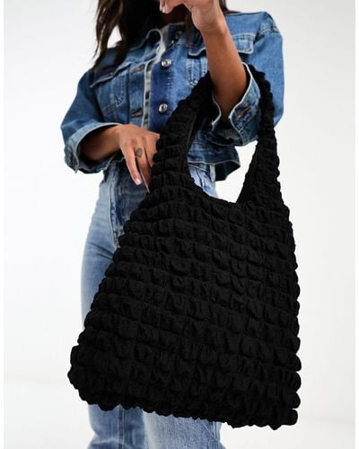 Glamorous Popcorn Texture Shoulder Bag - Black