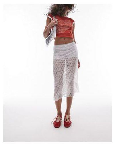 TOPSHOP Lace Midi Skirt - Red