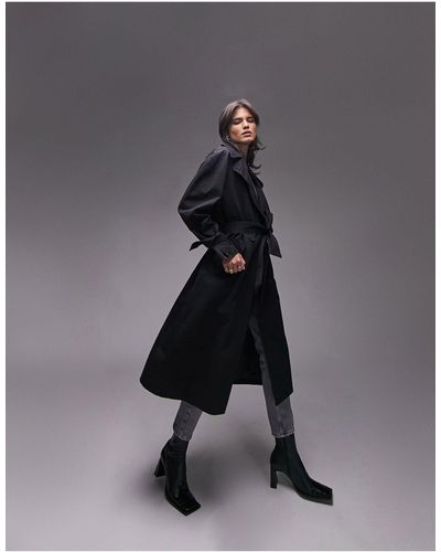 TOPSHOP Washed Trench Coat - Black