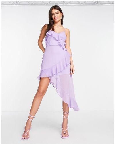Miss Selfridge Chiffon Asymmetrical Hem Mini Dress - Purple