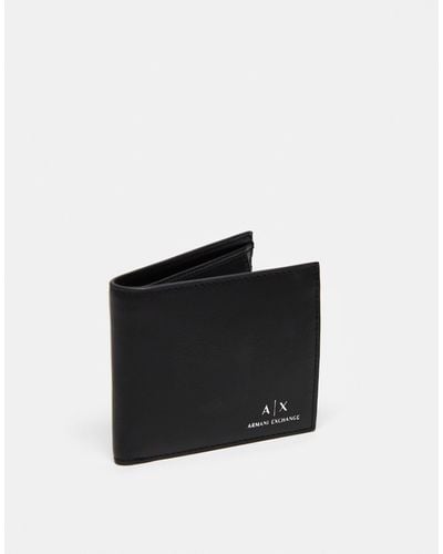 Armani Exchange Logo Coin Pocket Bifold Leather Wallet - Black
