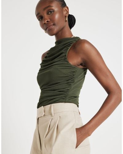 River Island Ruched High Neck Top - Green