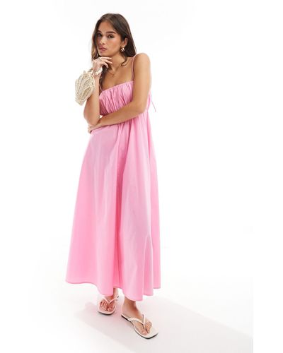 ASOS Ruched Bust Maxi Sundress With Adjustable Straps - Pink