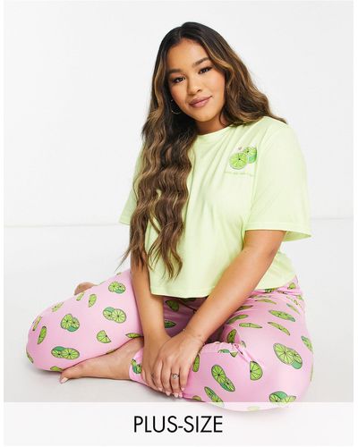 Loungeable Pijama verde y rosa