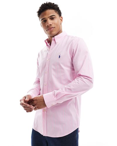Polo Ralph Lauren Icon Logo Stripe Poplin Shirt Slim Fit - Pink