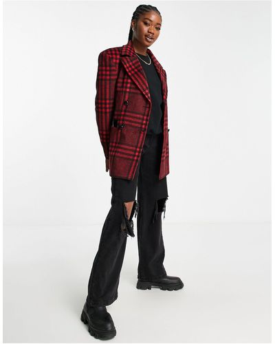 Miss Selfridge Check Blazer Jacket With Extreme Shoulders - Red