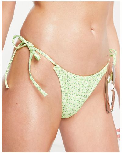 Monki Slip bikini arricciato a fiori - lgreen - Verde