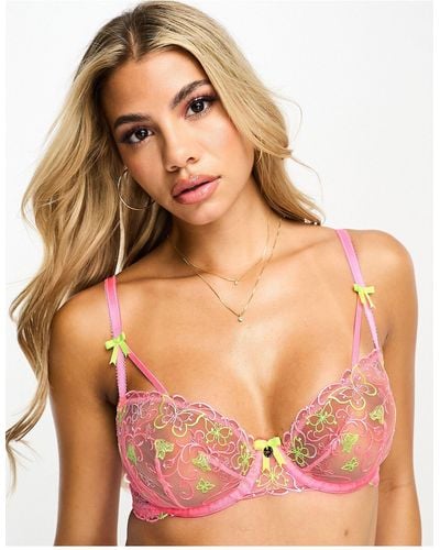 Boux Avenue Danica C-f Cup Embroidered Non-padded Lace Balconette Bra - Pink