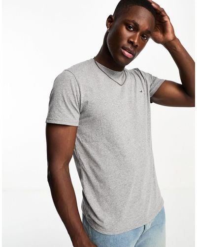 Hollister T-shirt girocollo grigia con logo a gabbiano - Bianco