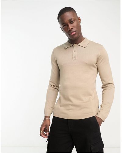 Only & Sons Knit Long Sleeve Polo - Natural