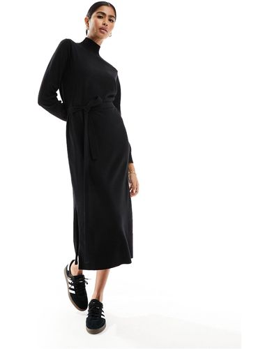 New Look Belted Knitted Midi Dress - Black