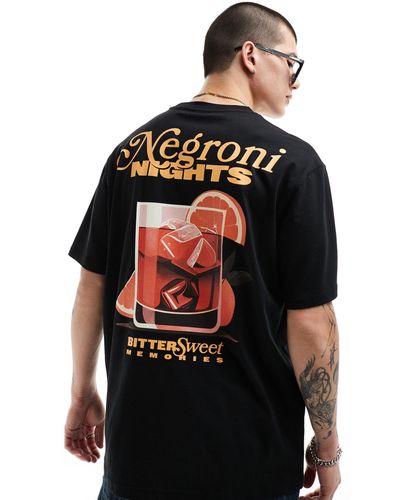 Only & Sons T-shirt oversize nera con stampa "negroni" sul retro - Nero
