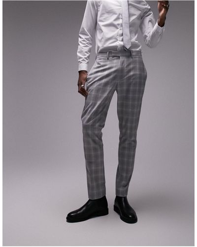 TOPMAN Slim Fabric Interest Checked Suit Trouser - Grey