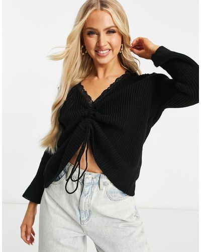 Missguided Sweater With Ruched Front Detail - Black