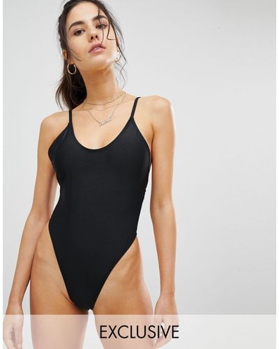 Missguided Exclusive Super High Leg Thong Swimsuit - Black