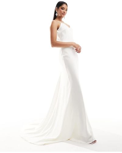 Y.A.S Bridal Satin Maxi Cami Dress With Train - White