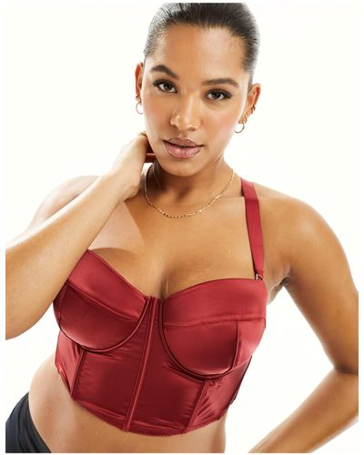 ASOS Curve Satin Padded Underwire Corset With Detachable Straps - Red