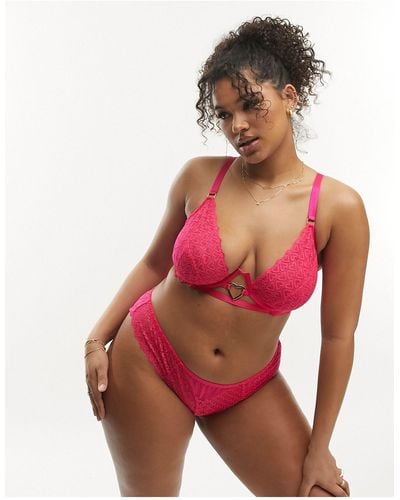 ASOS Asos Design Curve Hallie Heart Lace Cheeky Brazilian Brief With Hardware - Pink