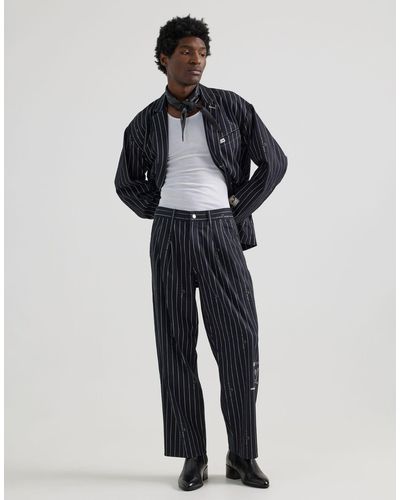 Lee Jeans Mens X Basquiat Striped Relaxed Straight Trousers - Blue