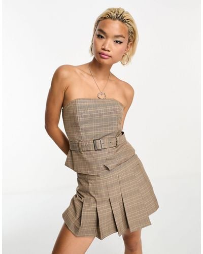 emory park Check Buckle Detail Corset Co-ord Top - Natural