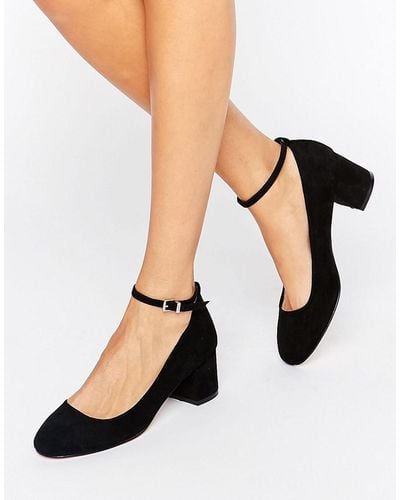 Faith Alexa Ankle Strap Black Mid Heeled Shoes