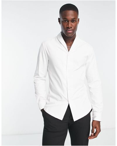 ASOS Premium Slim-fit Satijnen Overhemd Met Sjaalkraag - Wit