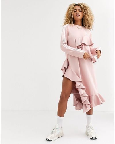 adidas Originals X J KOO – Gerüschtes, rosa Kleid mit Trefoil-Logo - Pink