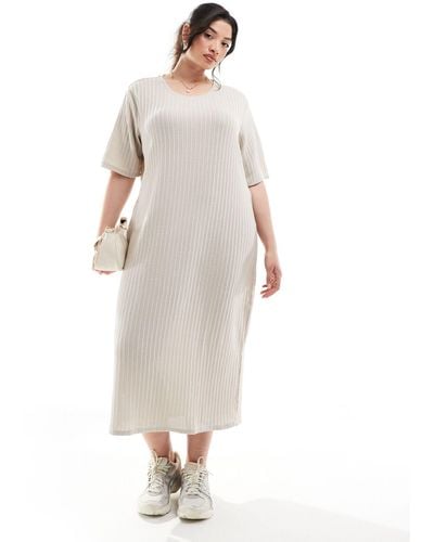 Vero Moda Ribbed Knit Midi Dress - White