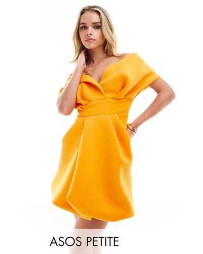 ASOS Asos Design Petite Off Shoulder Scuba Bubble Mini Dress - Yellow